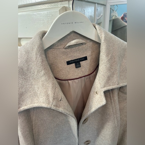 Oatmeal Beige Wool Blend Tailored Trench Dress Coat Formal Collared Jacket✨ - Picture 2 of 6